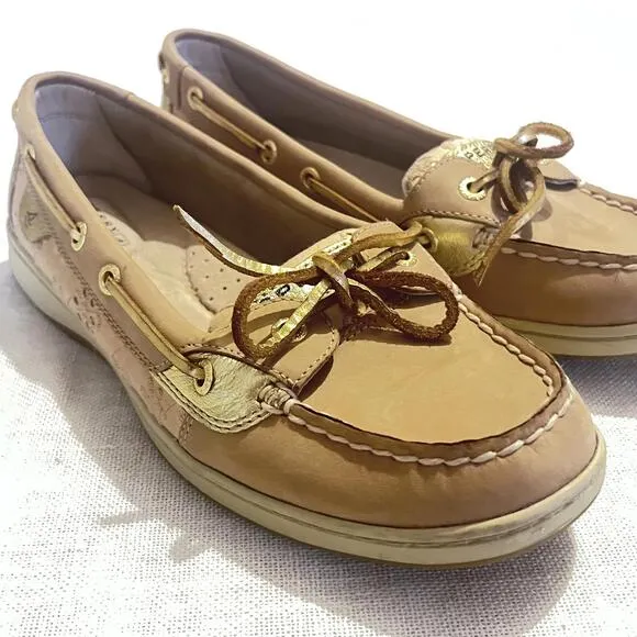 Sperry Top-Sider Women's Casual Boat Shoes - Tan Leather &amp; Gold