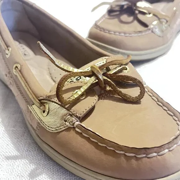 Sperry Top-Sider Women's Casual Boat Shoes - Tan Leather &amp; Gold