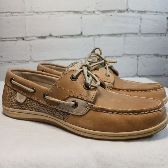 SPERRY WOMENS KOIFISH LEATHER BOAT SHOE LEATHER TAN SIZE 8.5 LIKE NEW