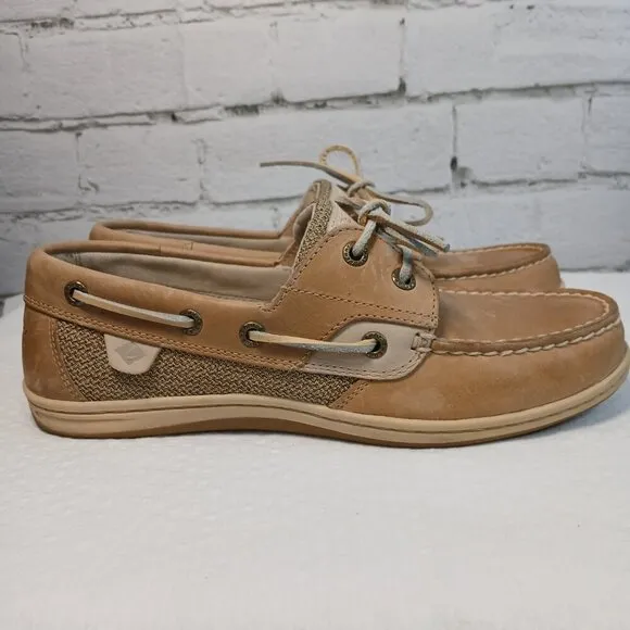 SPERRY WOMENS KOIFISH LEATHER BOAT SHOE LEATHER TAN SIZE 8.5 LIKE NEW