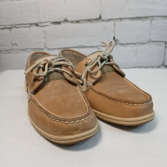 SPERRY WOMENS KOIFISH LEATHER BOAT SHOE LEATHER TAN SIZE 8.5 LIKE NEW