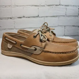 SPERRY WOMENS KOIFISH LEATHER BOAT SHOE LEATHER TAN SIZE 8.5 LIKE NEW