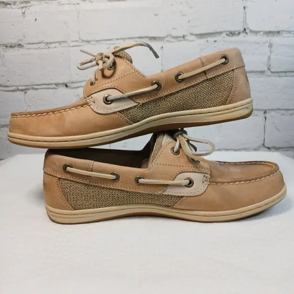 SPERRY WOMENS KOIFISH LEATHER BOAT SHOE LEATHER TAN SIZE 8.5 LIKE NEW