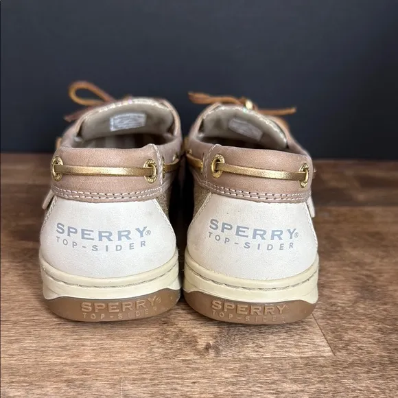 Sperry Women's Tan and Gold Sparkle Boat Shoes Size 7.5