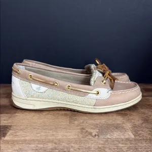 Sperry Women's Tan and Gold Sparkle Boat Shoes Size 7.5