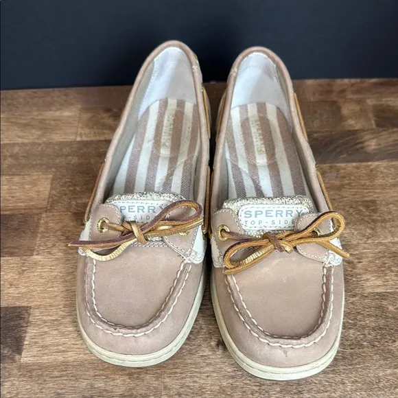Sperry Women's Tan and Gold Sparkle Boat Shoes Size 7.5
