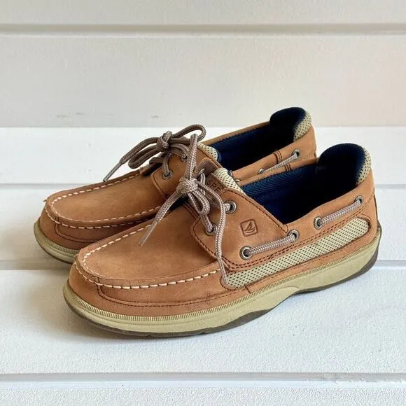 Sperry Boys' Lanyard Boat Shoes In Dark Tan/Navy Size Little Kid 3