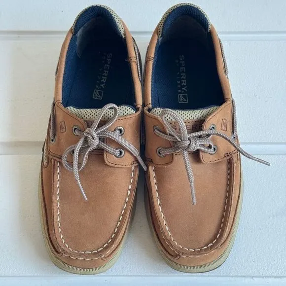 Sperry Boys' Lanyard Boat Shoes In Dark Tan/Navy Size Little Kid 3