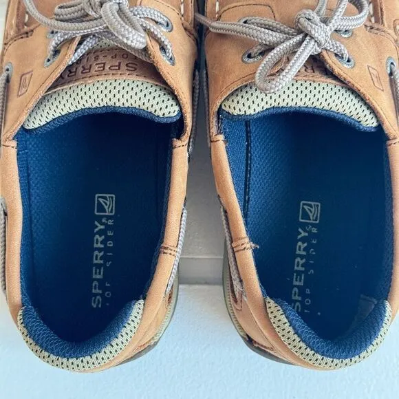 Sperry Boys' Lanyard Boat Shoes In Dark Tan/Navy Size Little Kid 3