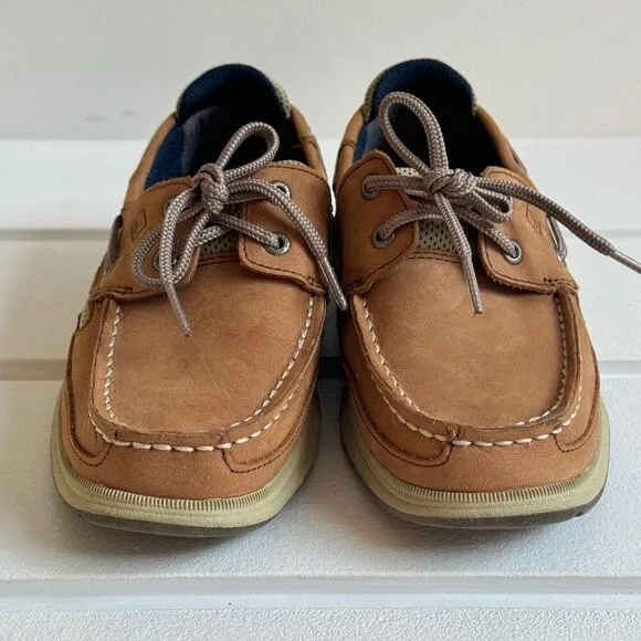 Sperry Boys' Lanyard Boat Shoes In Dark Tan/Navy Size Little Kid 3