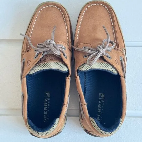 Sperry Boys' Lanyard Boat Shoes In Dark Tan/Navy Size Little Kid 3