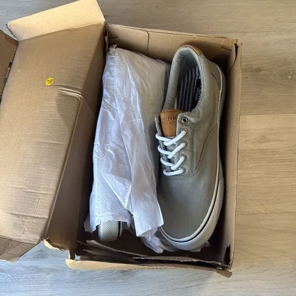 SPERRY Striper II CVOVulcanized Sneaker Flat Heel Grey Canvas 13 NWT in box