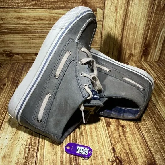 SPERRY TOP-SIDER Mens High Top  Sneaker boot Gray Leather Boat Shoe Foldable  8