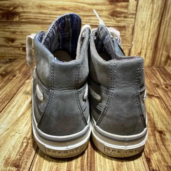 SPERRY TOP-SIDER Mens High Top  Sneaker boot Gray Leather Boat Shoe Foldable  8