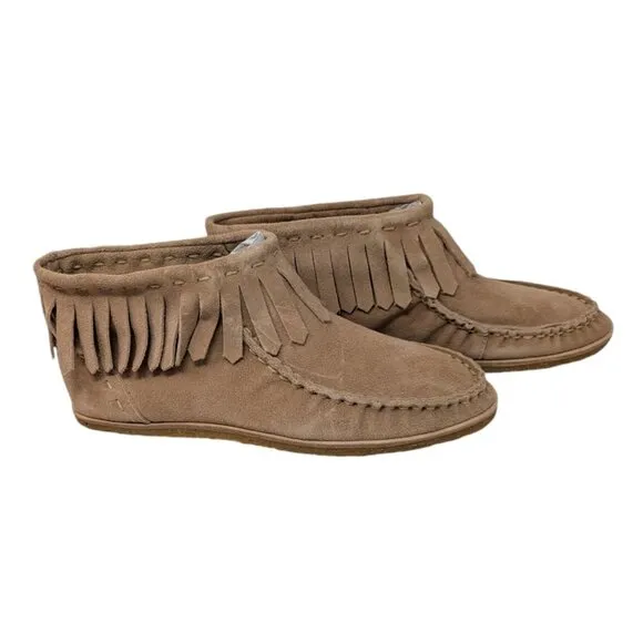 Splendid Bennie Womens Tan Suede Fringe Moccasins Ankle Booties Size 8.5
