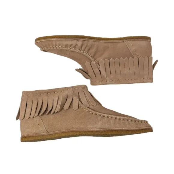 Splendid Bennie Womens Tan Suede Fringe Moccasins Ankle Booties Size 8.5