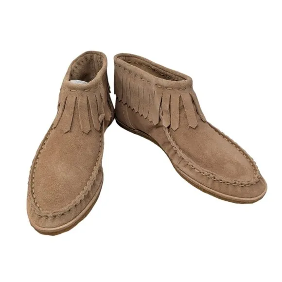 Splendid Bennie Womens Tan Suede Fringe Moccasins Ankle Booties Size 8.5