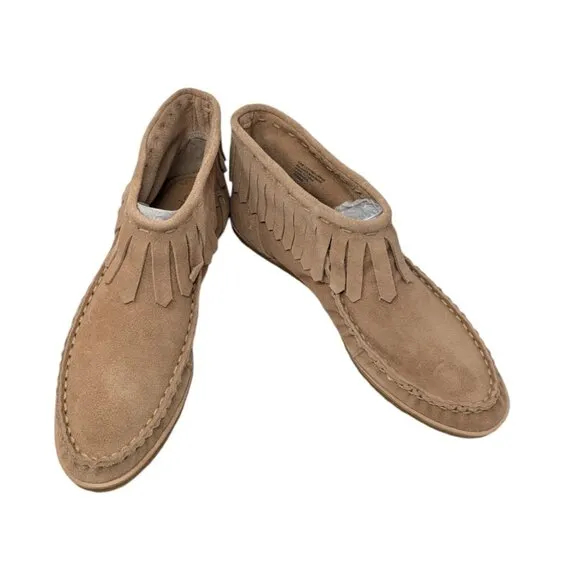 Splendid Bennie Womens Tan Suede Fringe Moccasins Ankle Booties Size 8.5