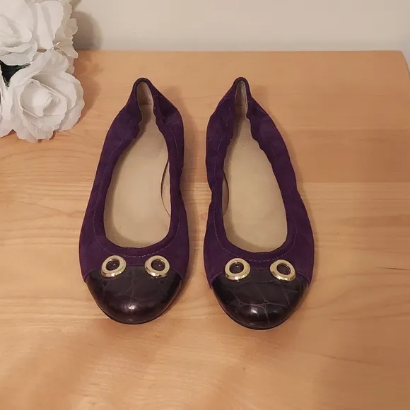 St. John Bolshoi Purple Suede Ballet Style Flats with Leather Cap Toe Size 9