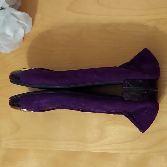 St. John Bolshoi Purple Suede Ballet Style Flats with Leather Cap Toe Size 9