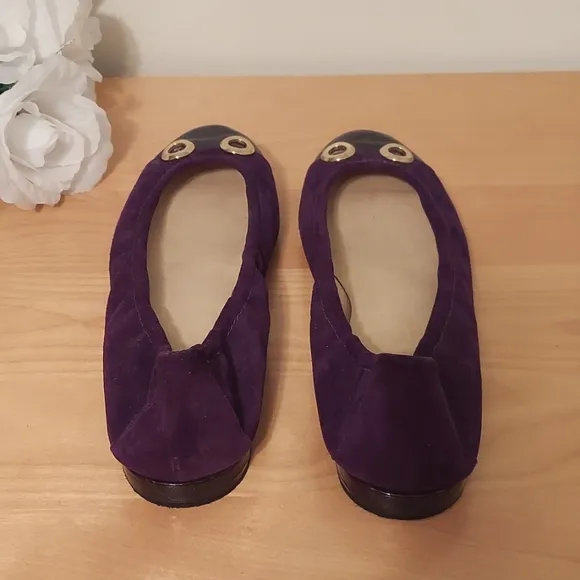 St. John Bolshoi Purple Suede Ballet Style Flats with Leather Cap Toe Size 9