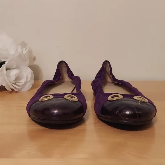 St. John Bolshoi Purple Suede Ballet Style Flats with Leather Cap Toe Size 9