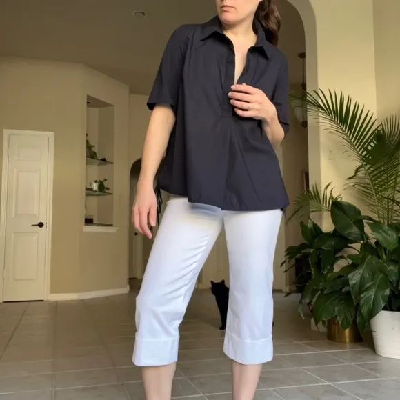 St. John Sport - White Cropped Cuffed Straight Leg Stretch Denim Capri Jeans
