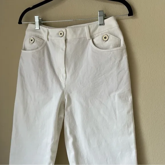 St. John Sport - White Cropped Cuffed Straight Leg Stretch Denim Capri Jeans