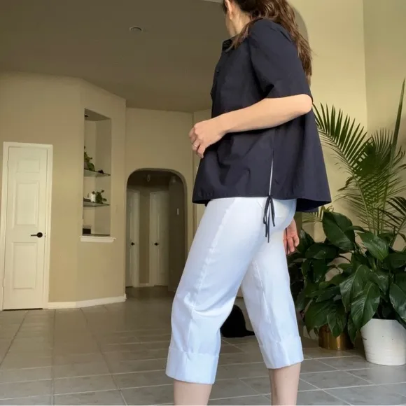 St. John Sport - White Cropped Cuffed Straight Leg Stretch Denim Capri Jeans