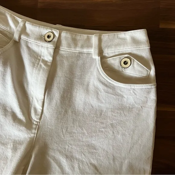 St. John Sport - White Cropped Cuffed Straight Leg Stretch Denim Capri Jeans