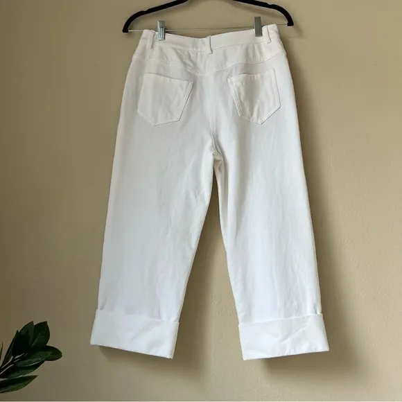 St. John Sport - White Cropped Cuffed Straight Leg Stretch Denim Capri Jeans