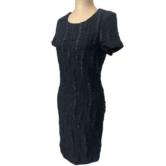 St. John Textured Wool Tweed Satin Black Mini Dress size 6