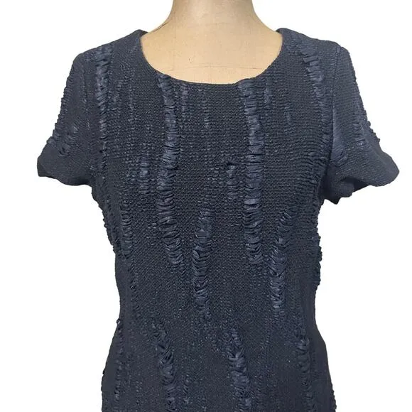 St. John Textured Wool Tweed Satin Black Mini Dress size 6