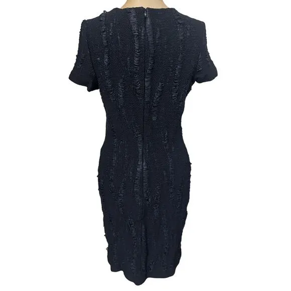 St. John Textured Wool Tweed Satin Black Mini Dress size 6