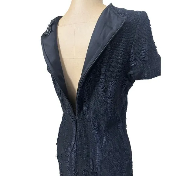 St. John Textured Wool Tweed Satin Black Mini Dress size 6