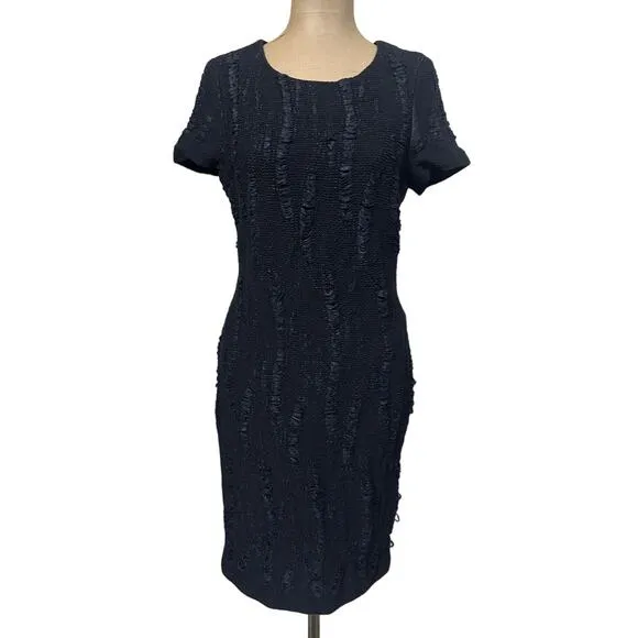 St. John Textured Wool Tweed Satin Black Mini Dress size 6