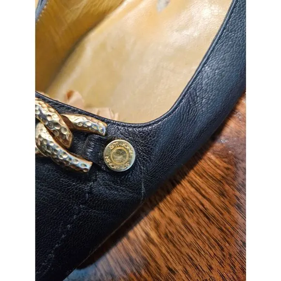 St John Vintage Black Leather Flats Gold Hardware Size 11