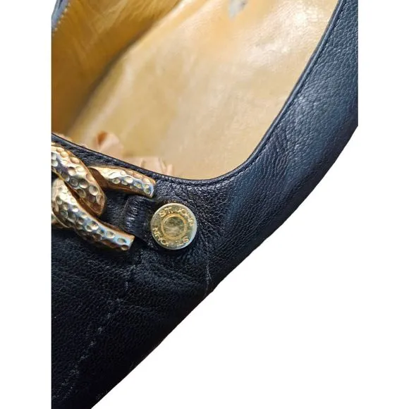 St John Vintage Black Leather Flats Gold Hardware Size 11
