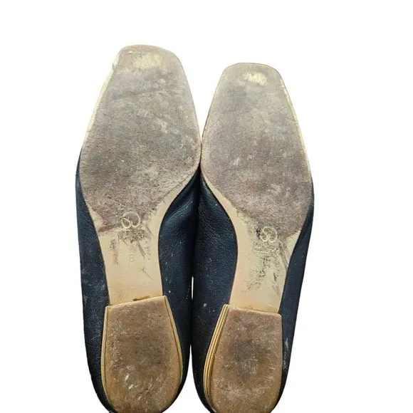 St John Vintage Black Leather Flats Gold Hardware Size 11