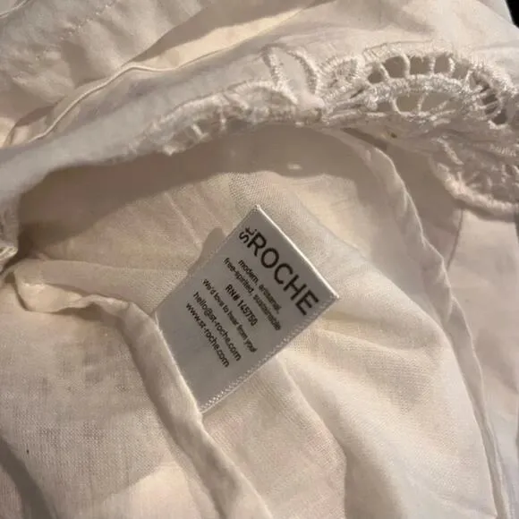 St. Roche Darcy Midi Shirt Dress Cotton Crochet Eyelet Embroidered Milky White 6