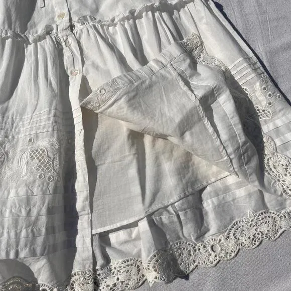 St. Roche Darcy Midi Shirt Dress Cotton Crochet Eyelet Embroidered Milky White 6