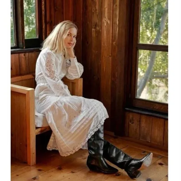 St. Roche Darcy Midi Shirt Dress Cotton Crochet Eyelet Embroidered Milky White 6
