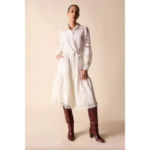 St. Roche Darcy Midi Shirt Dress Cotton Crochet Eyelet Embroidered Milky White 6