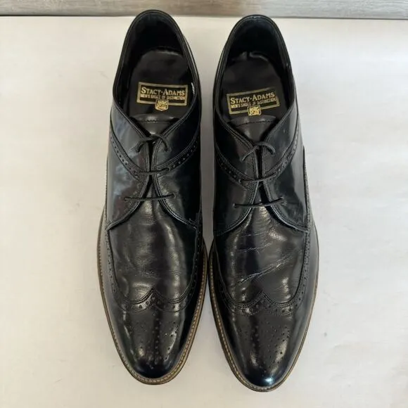 Stacy Adams Black Leather Wingtip Oxford Lace Up Dress Shoes US Men's 10.5 D