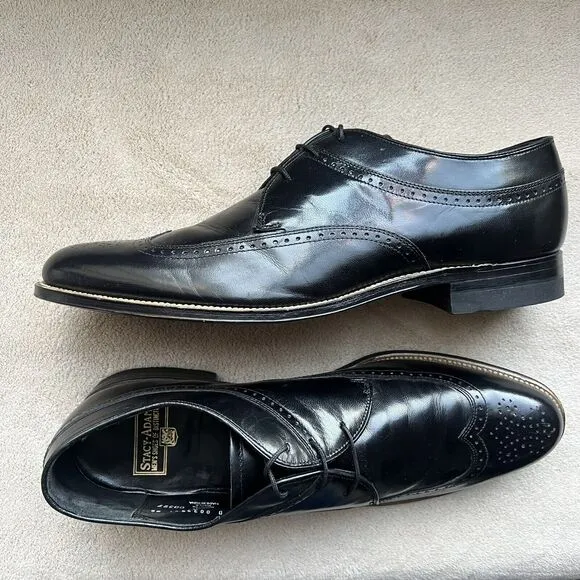 Stacy Adams Black Leather Wingtip Oxford Lace Up Dress Shoes US Men's 10.5 D