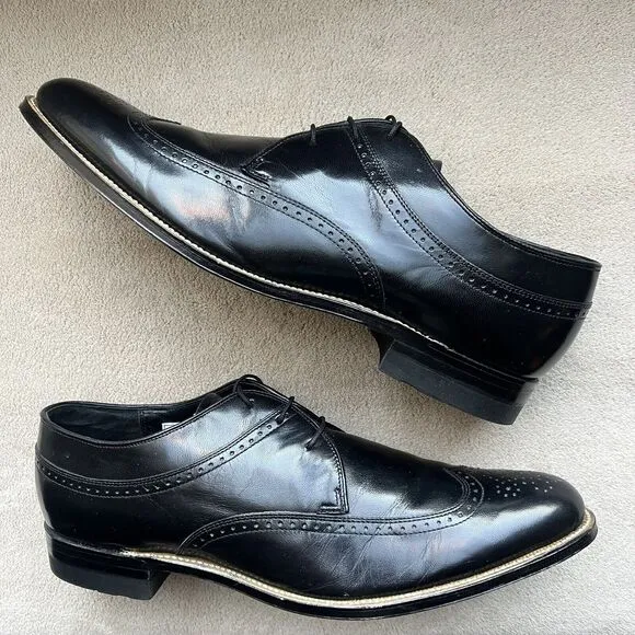 Stacy Adams Black Leather Wingtip Oxford Lace Up Dress Shoes US Men's 10.5 D
