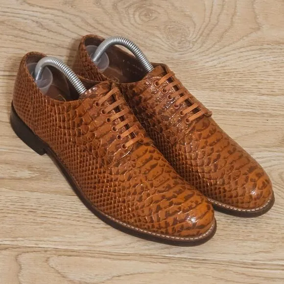 Stacy Adams Madison Anaconda Print Leather Shoes Brown 00055-240 Mens Size 7D