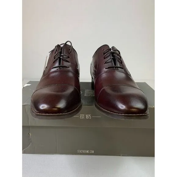 Stacy Adams Mens Kallum Burgundy Cap‎ Toe Leather Lace-Up Dress Shoes Sz 10.5W