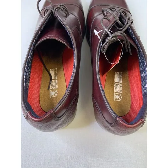 Stacy Adams Mens Kallum Burgundy Cap‎ Toe Leather Lace-Up Dress Shoes Sz 10.5W