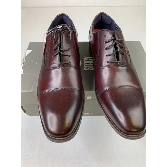Stacy Adams Mens Kallum Burgundy Cap‎ Toe Leather Lace-Up Dress Shoes Sz 10.5W